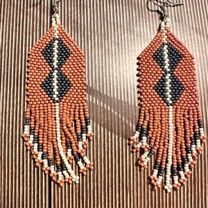 Handcrafted Beaded Earrings in Orange and Black